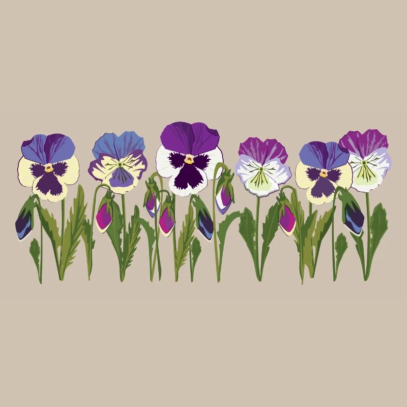 Rangée de fleurs de pensée en violet