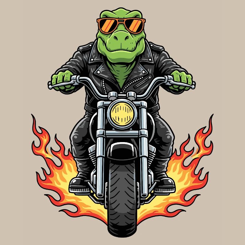 Cool Biker T-Rex Dinosaur Motorcycle Flames