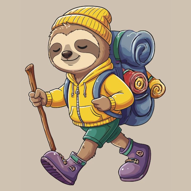 Cute Sloth Hiking Camping Adventure Backpacker