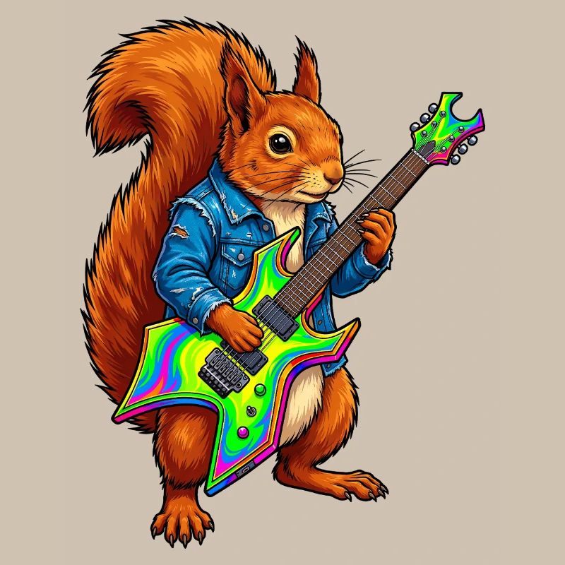 Eichhörnchen mit Jacke und E-Gitarre