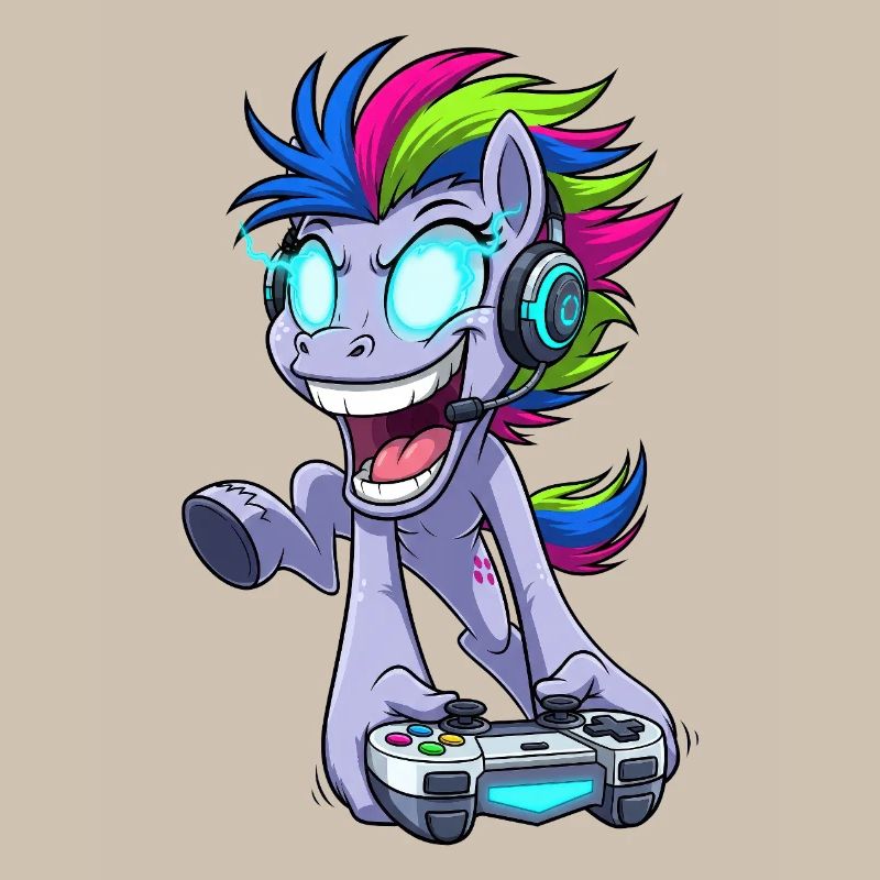 Funkelnder Gaming Pegasus mit Kopfhörer