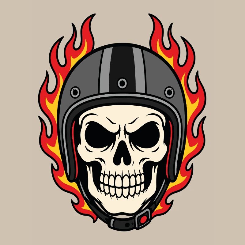 Flammender Totenkopf mit Motorradhelm