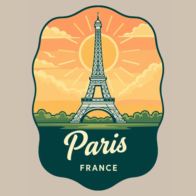 Pariser Eiffelturm Frankreich Retro Sonnenuntergangsabzeichen