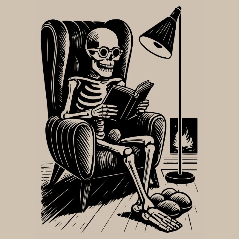 Squelette de lecture dans la chaise de lecture