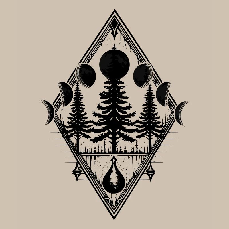Moon Phases Forest Trees Occult Pagan Wicca Moon