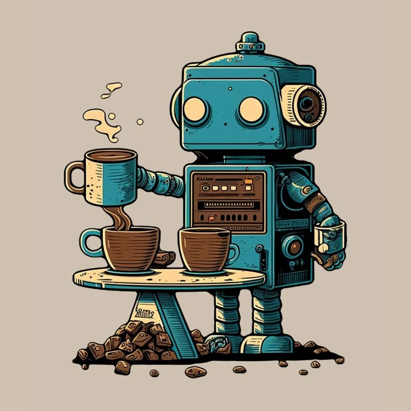 Tin robot makes coffee
