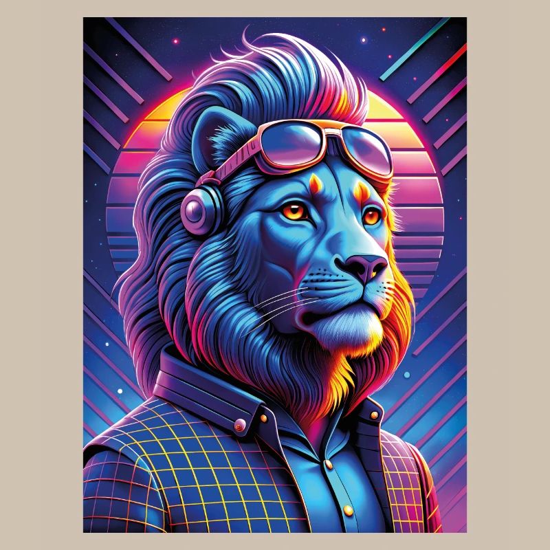 Neon Cyber Löwe mit Sonnenbrille