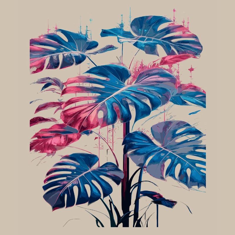 Retro Monstera Plant Neon Synthwave