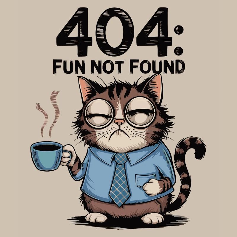 404 Fun Not Found - Tired Coffee Cat Work Meme