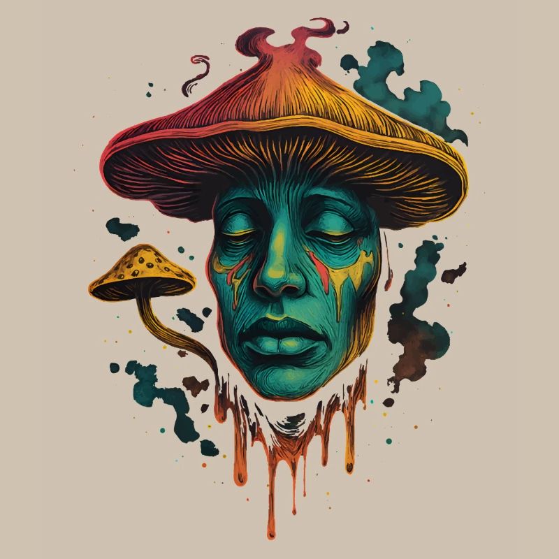 Psychedelic Mushroom Face Surreal Design