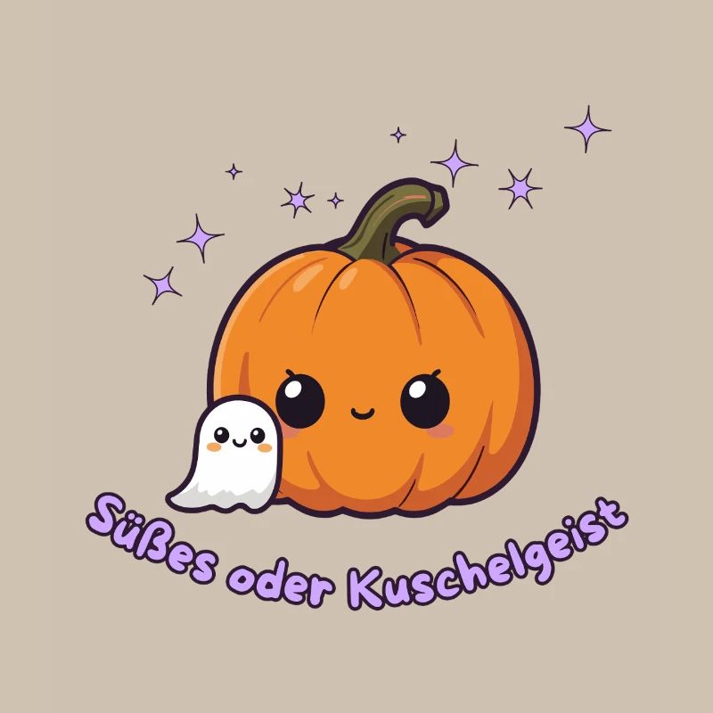 Cute pumpkin with cuddly ghost