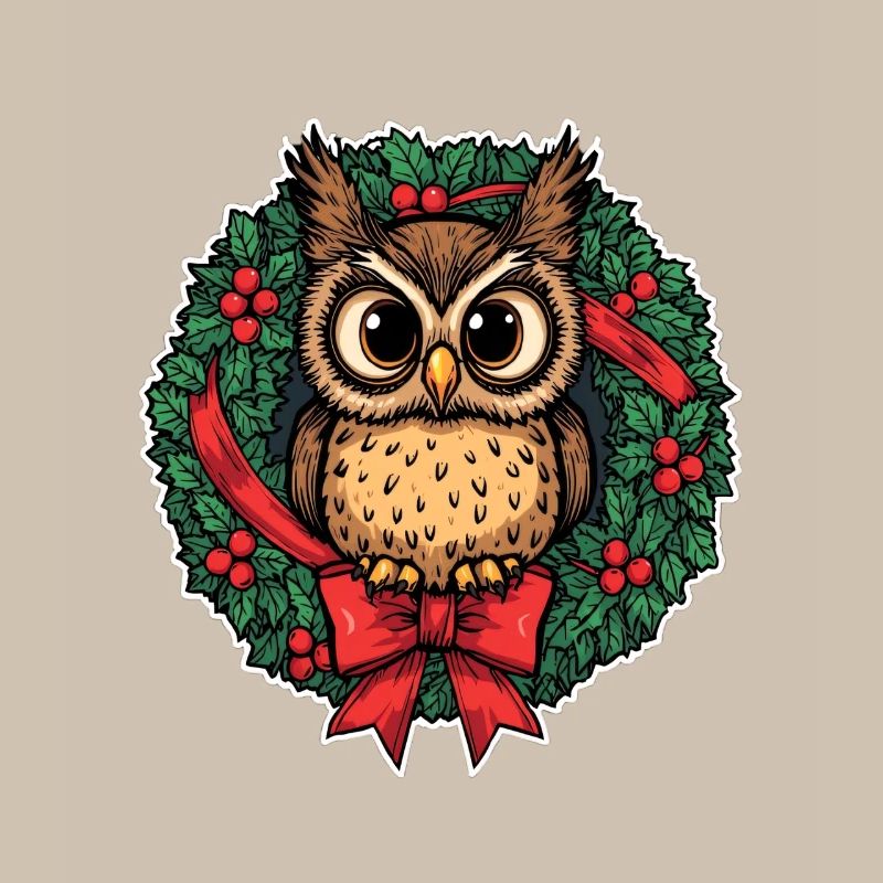 Eule im Weihnachtskranz
