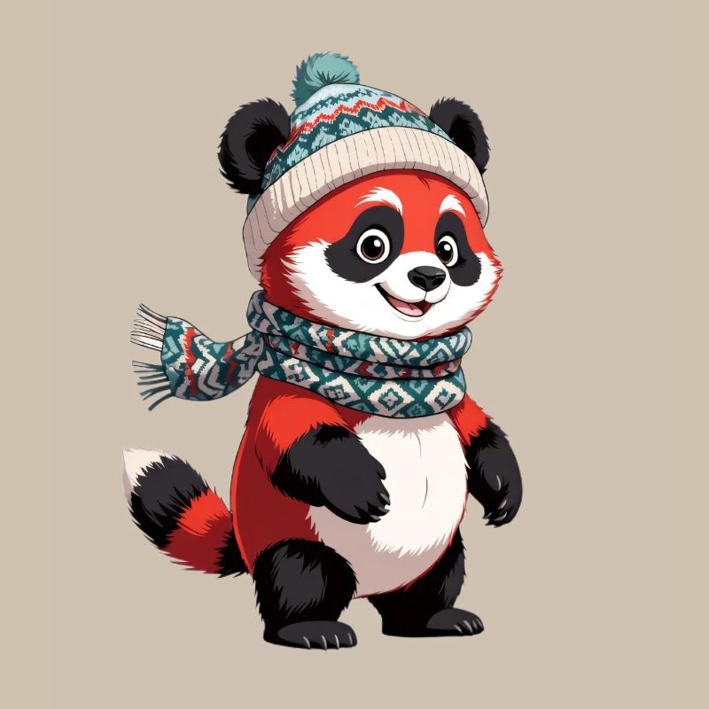 Panda d’hiver avec chapeau et écharpe