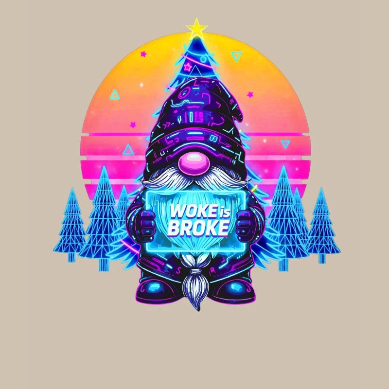 WOKE IS BROKE - Gnome de Noël Synthwave Gnome