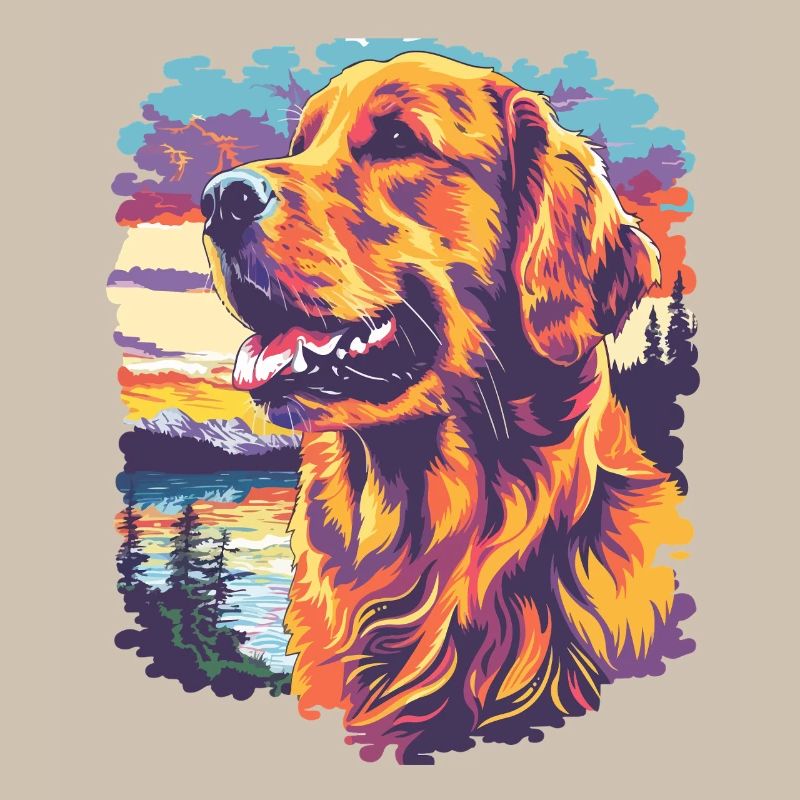 Colored dog in sunset