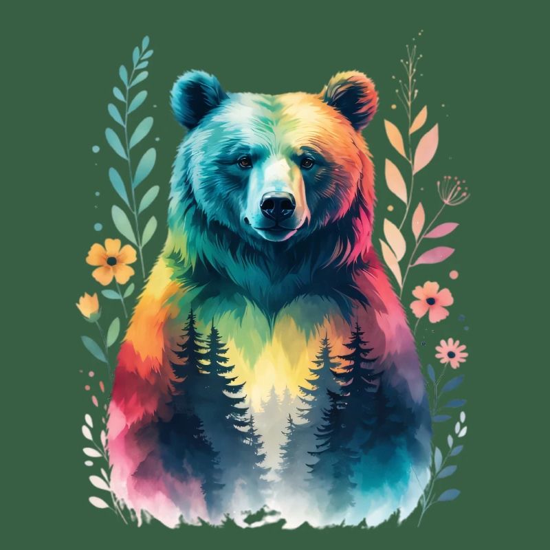 Rainbow bear in the forest