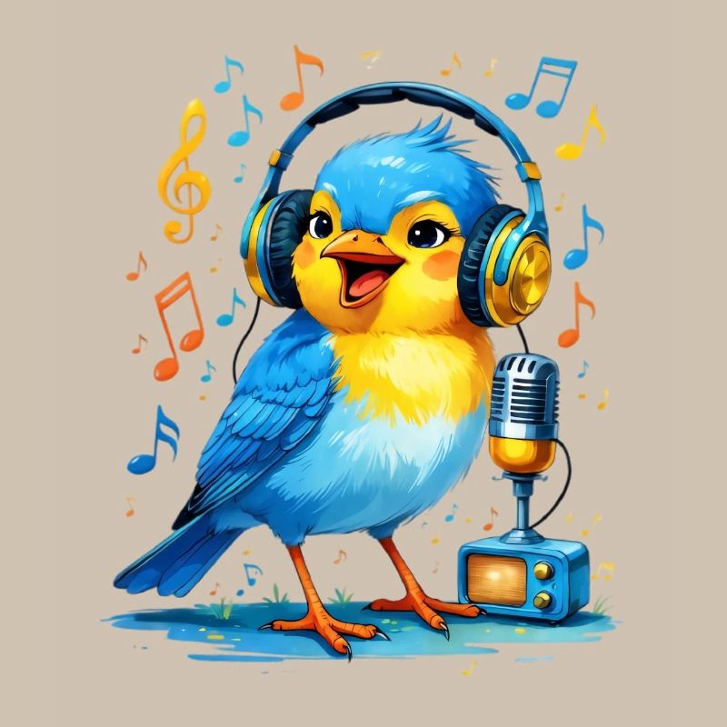 Karaoke Vogel mit Kopfhörern