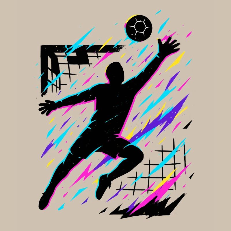 Handball Sprungwurf bunt, Neon Silhouette, Kunst