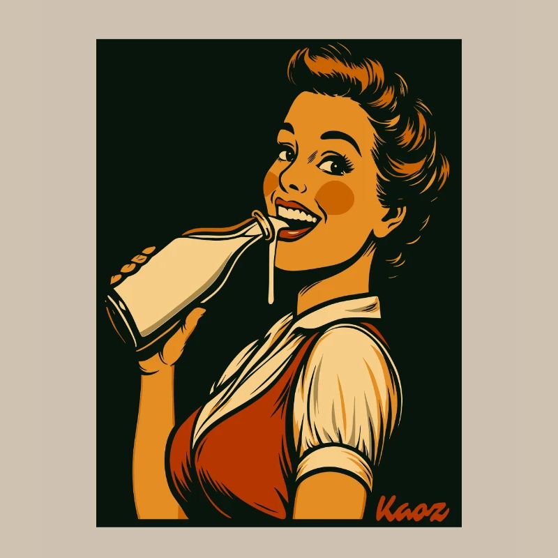 Retro lady with milk drink