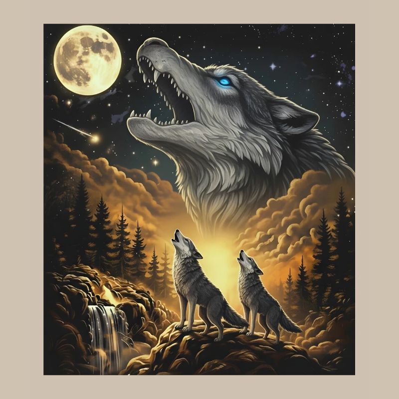 Moonlit Night Wolf Pack in Starlight