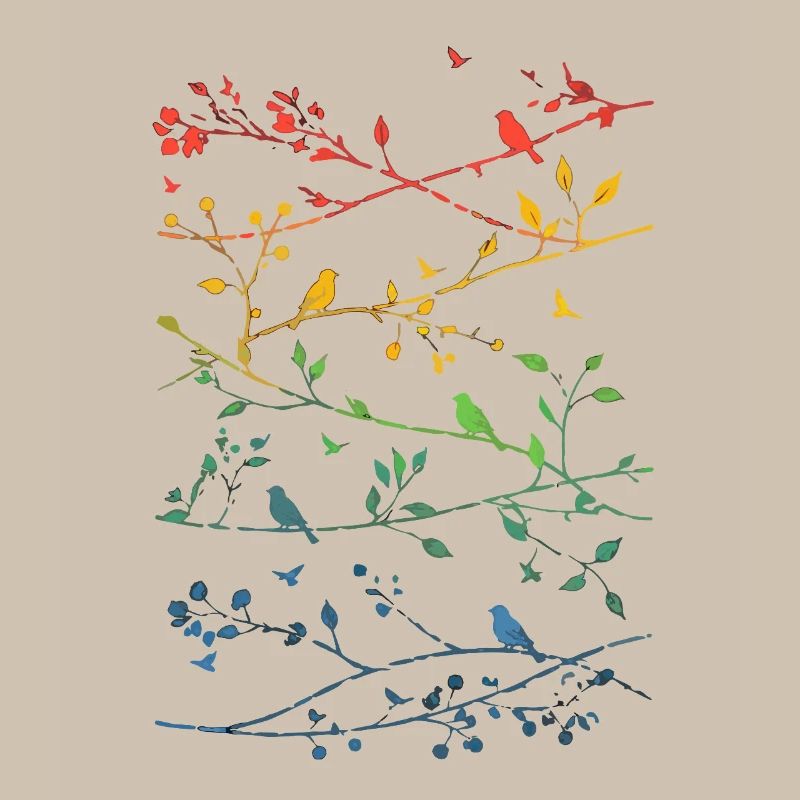 Branches arcenciel et oiseaux