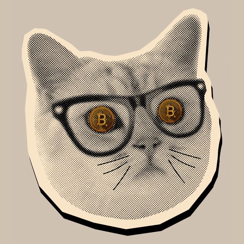 Comic-Katze mit Bitcoin-Brille