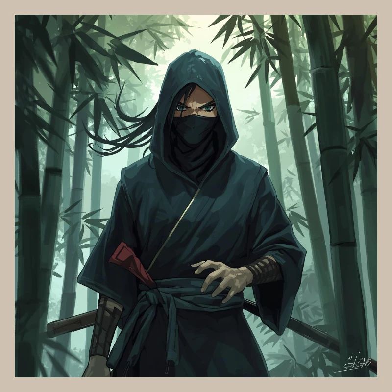 Shadow ninja in bamboo forest