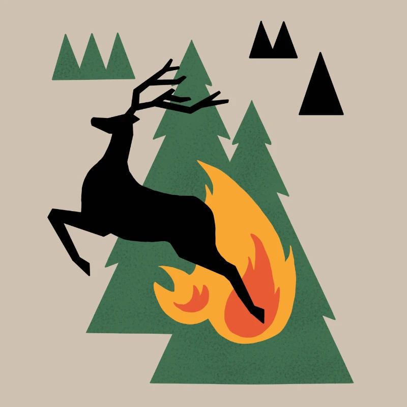 Bear by Campfire in Pines