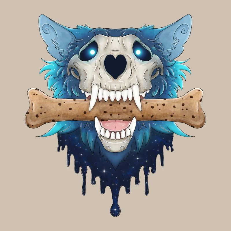 Höllenhund Schädel - Dämonischer blauer Wolf & Keksknochen