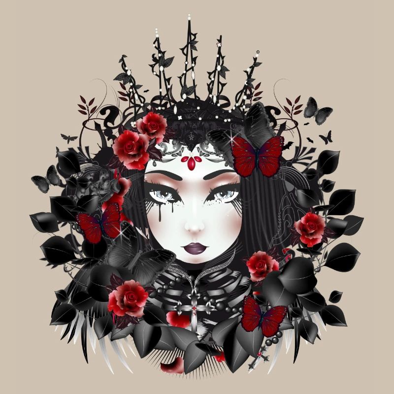 Victorian Gothic queen with crown and roses