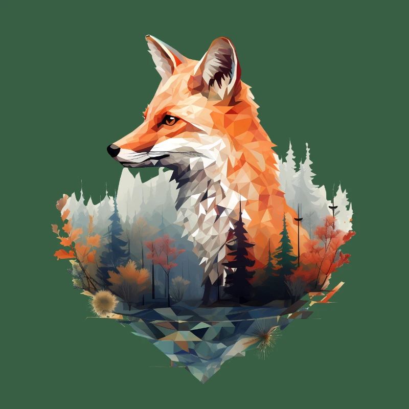 Geometric fox with forest in triangle look