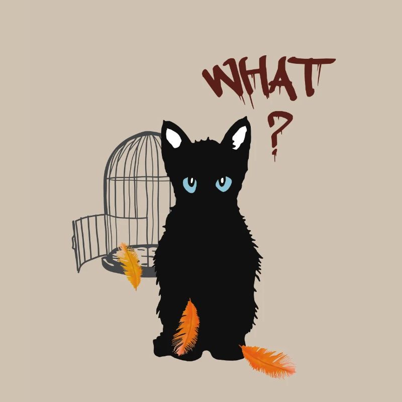 Petit chaton mignon noir et oiseau