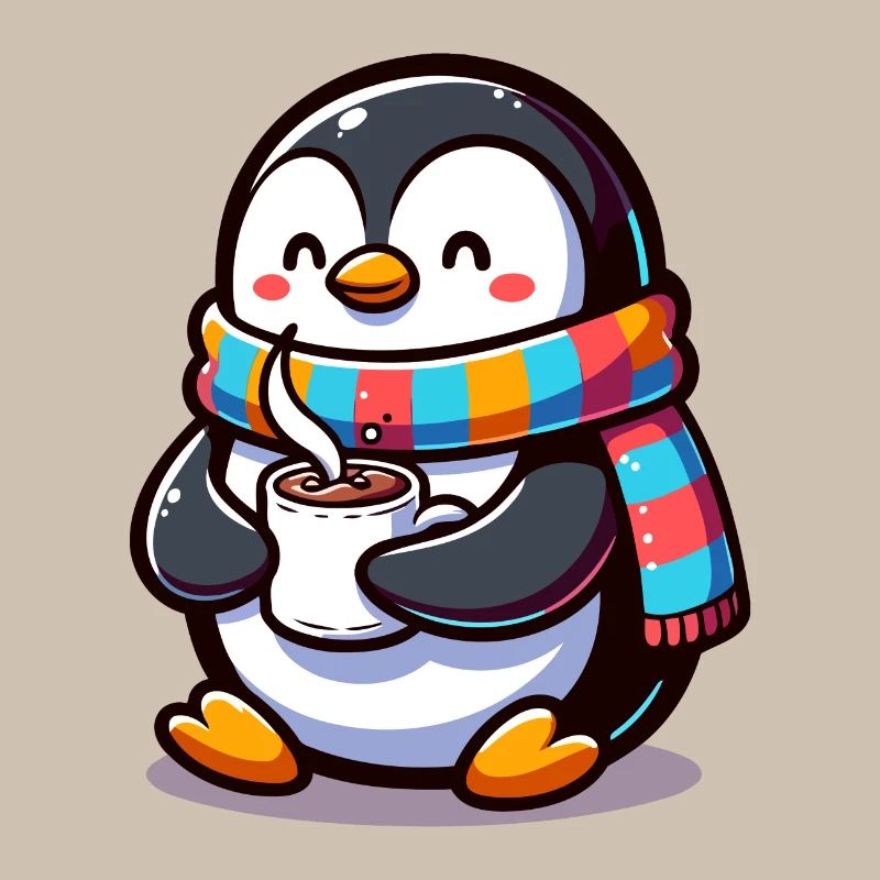 Pingouin charmant avec écharpe colorée