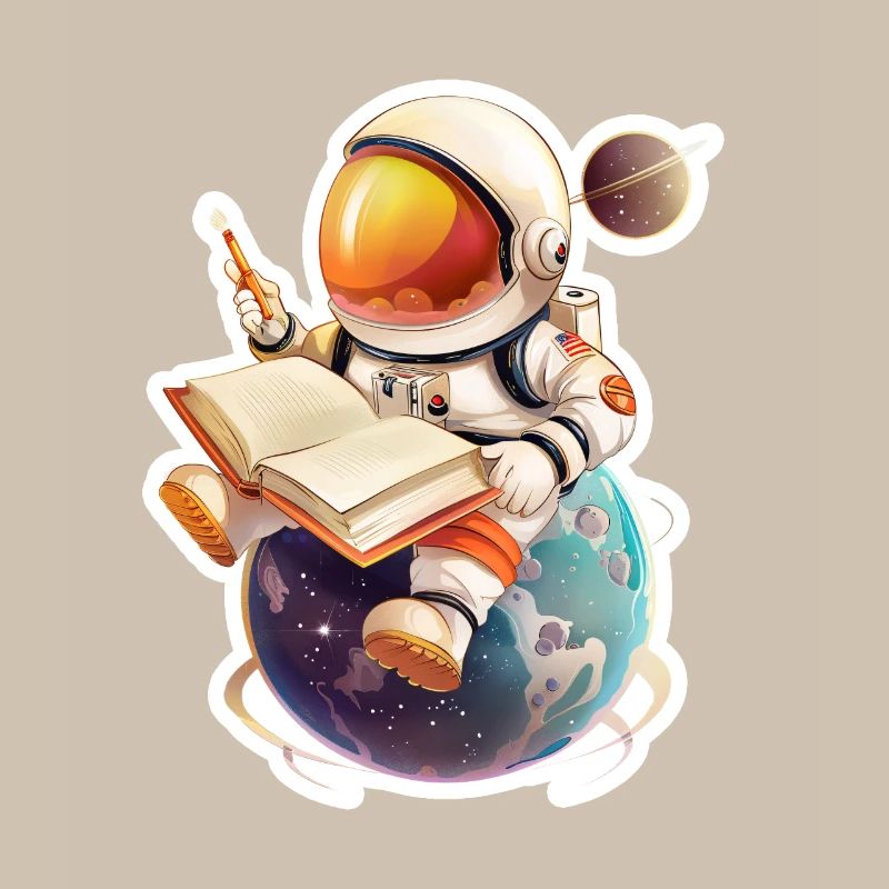 Astronaut reading his diary on a planet
