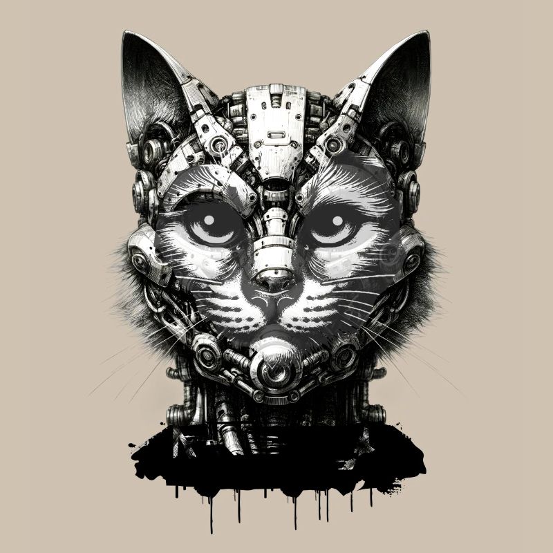 Cat's head designed as a robot in retro look