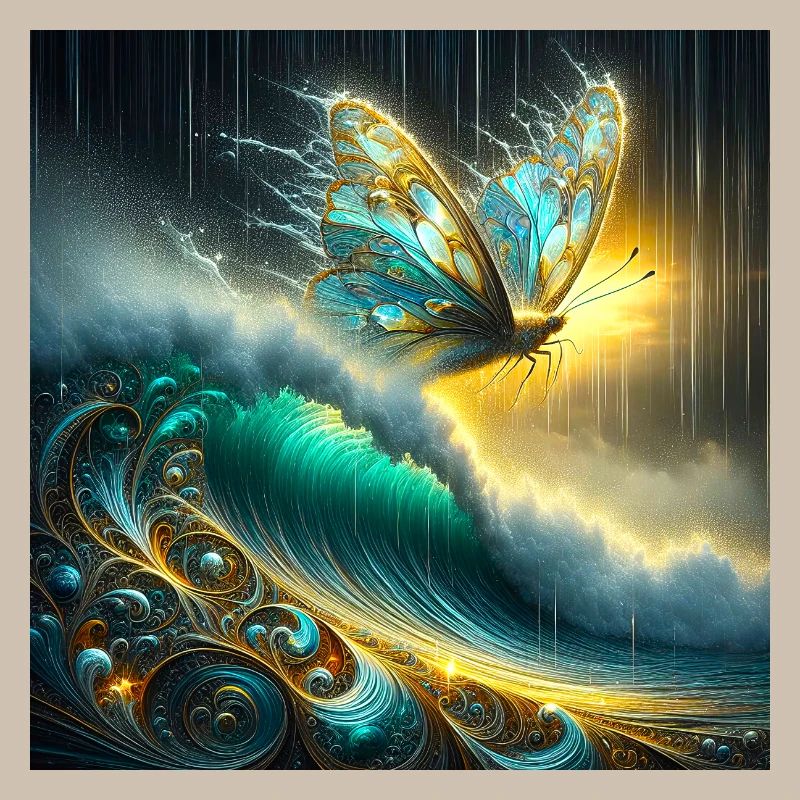 Mythical butterfly on luminescent wave