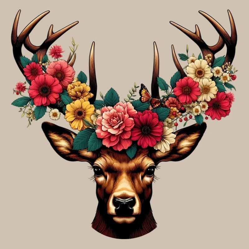 Hirsch mit Blumen
