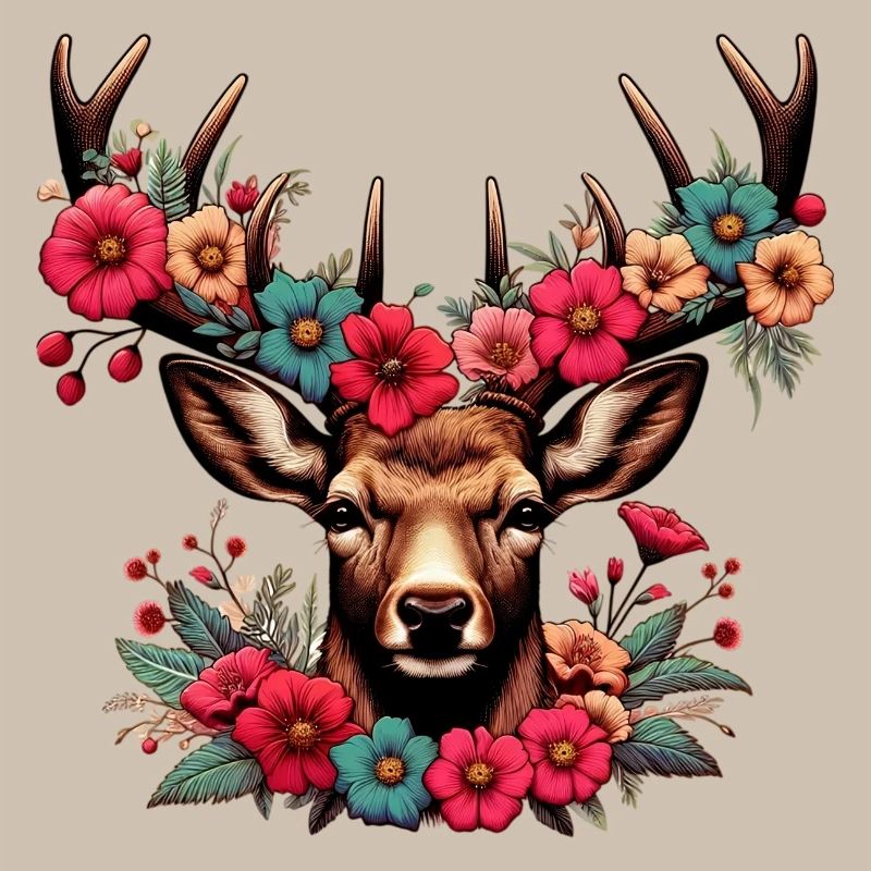 Cerf avec des fleurs