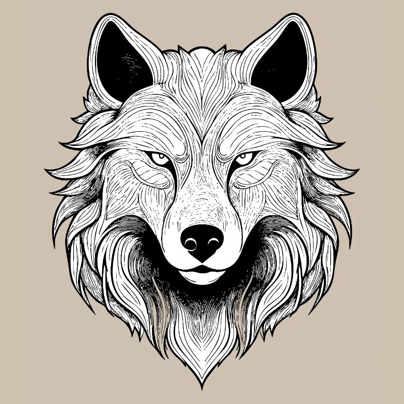 Mystischer Wolfkopf mit detailliertem
