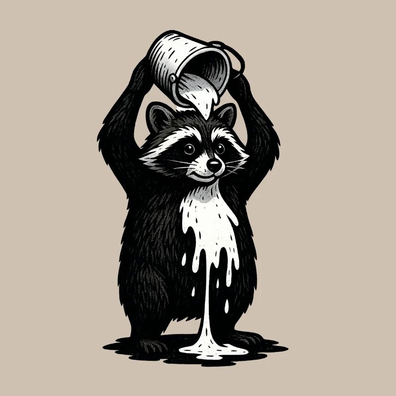 Waschbär mit Farbeimer