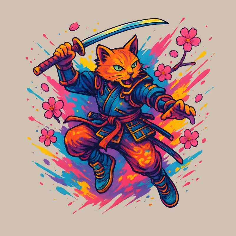 Katzen-Krieger im Samurai-Stil