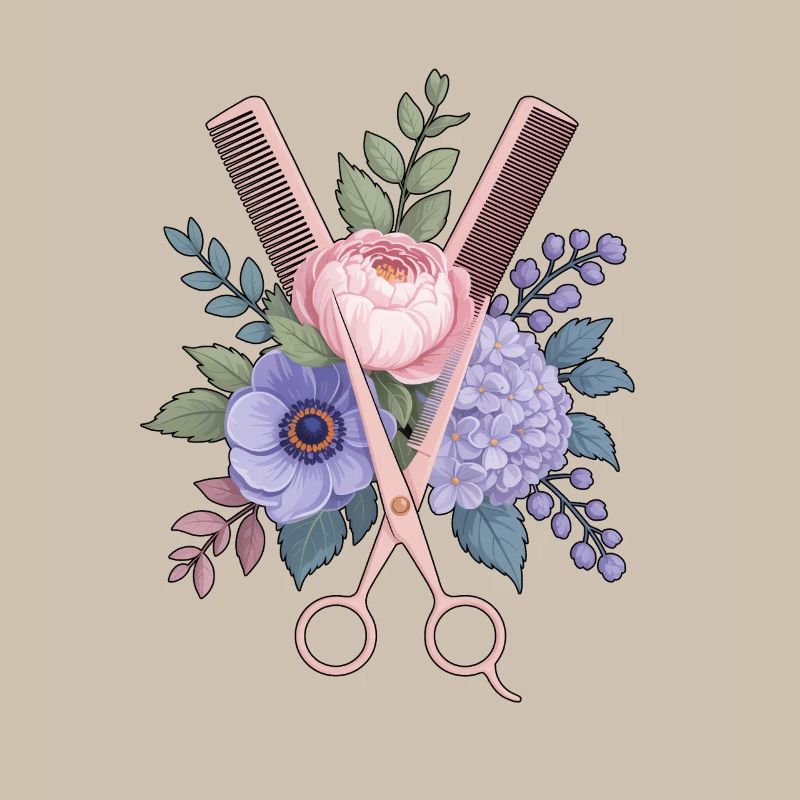 Coiffeur Ciseaux Peigne Fleurs