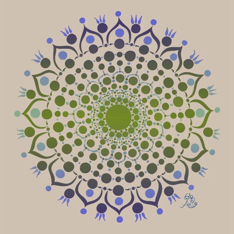 Mandala de fleurs en bleu et vert