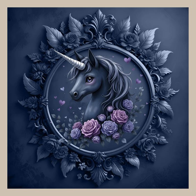Licorne avec des fleurs dans les tons bleus