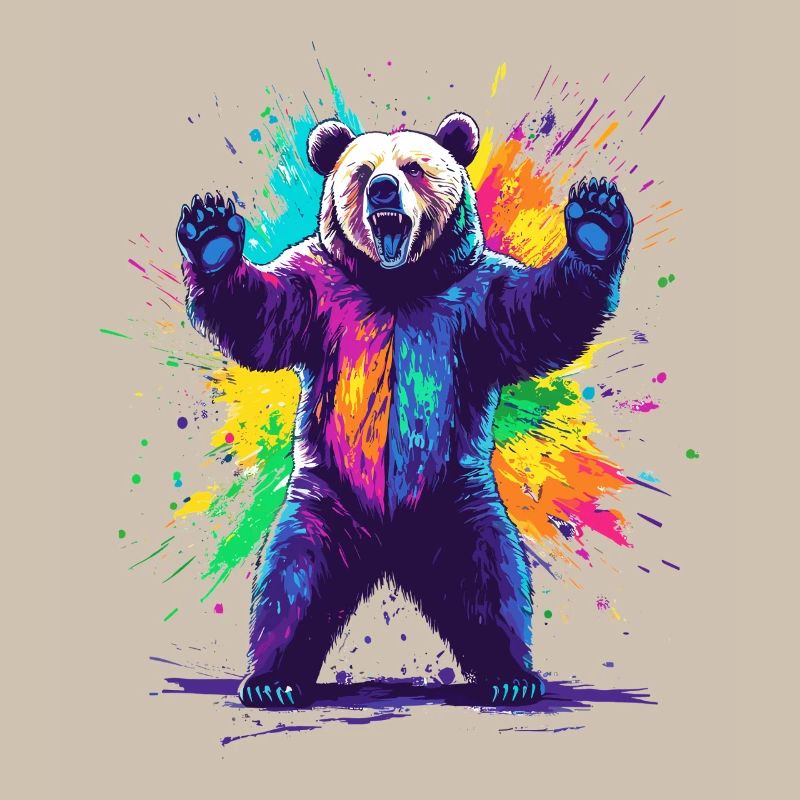 Ours avec une explosion de couleurs colorées