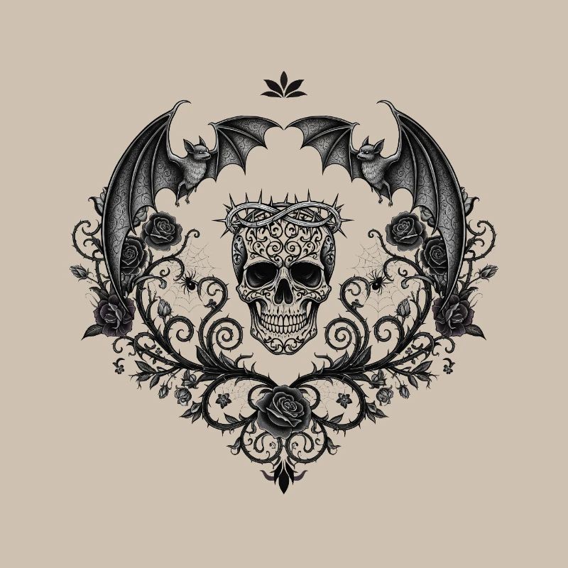 Dark Gothic skull with bats