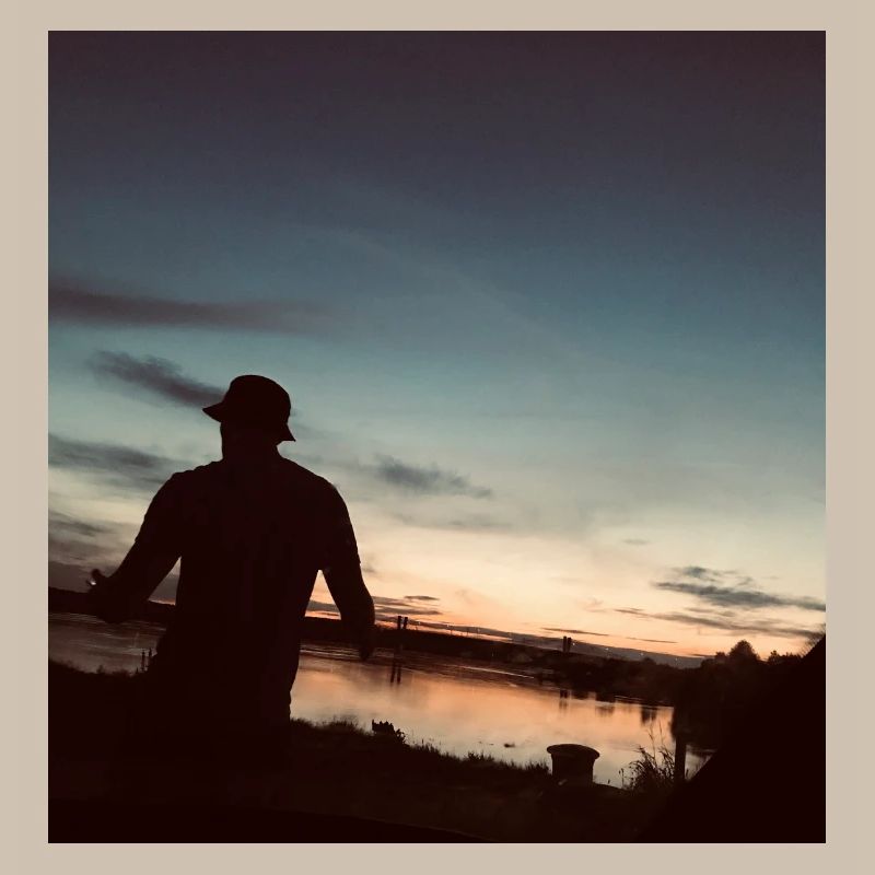 Riverside landscape at sunset