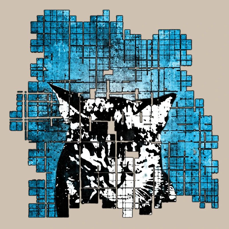 Portrait de chat de style graffiti avec explosion bleue