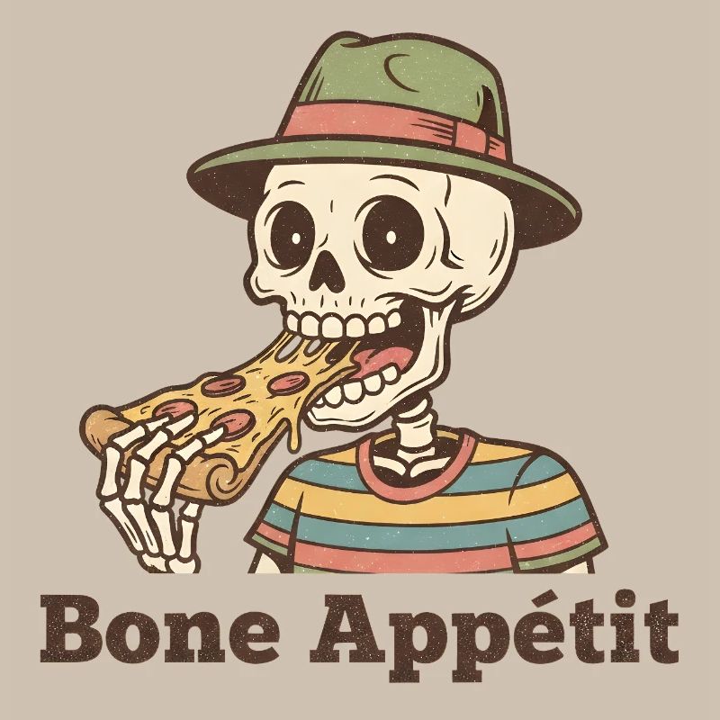 Bone Appétit Skeleton Eats Pizza