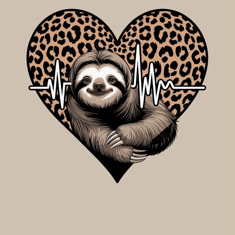 Casual Sloth Heart Leopard Pattern